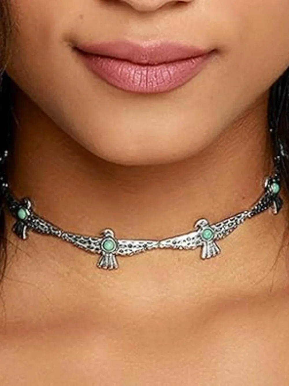 Thunderbird Turquoise Necklace for Women Silver Tone Choker - Picture 3 of 5